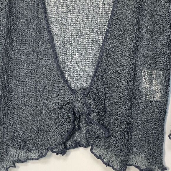 Women's Lettuce Trim Long Sleeve Tie Front Sheer Swimsuit Cover Up Gray OSFM - Picture 4 of 7